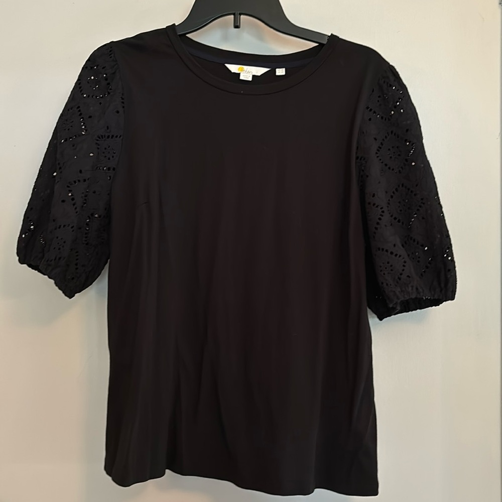 Boden Black Abigail Puff Sleeve Jersey Top, Sz. 14